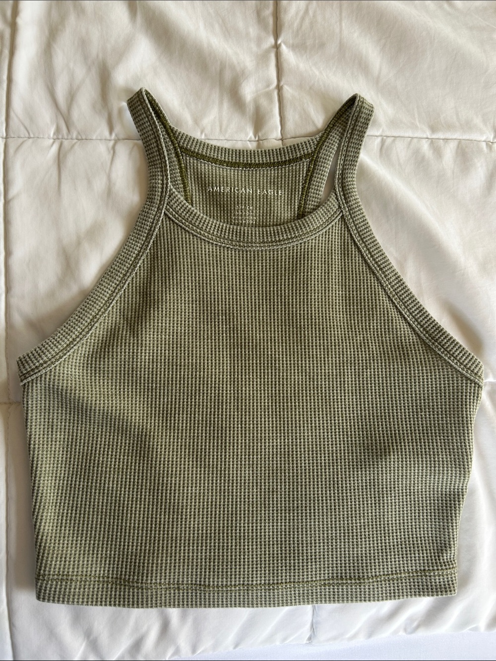 American Eagle Outfitters Olive Waffle Knit Cropped Tank